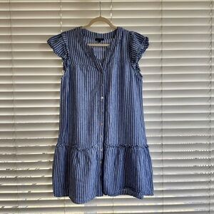For Cynthia XL Blue and White Striped Button-Front Dress